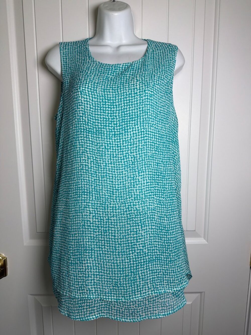 Fever Aqua Speckle Grid Sleeveless Double Layer Blouse, Small - Picture 6 of 11